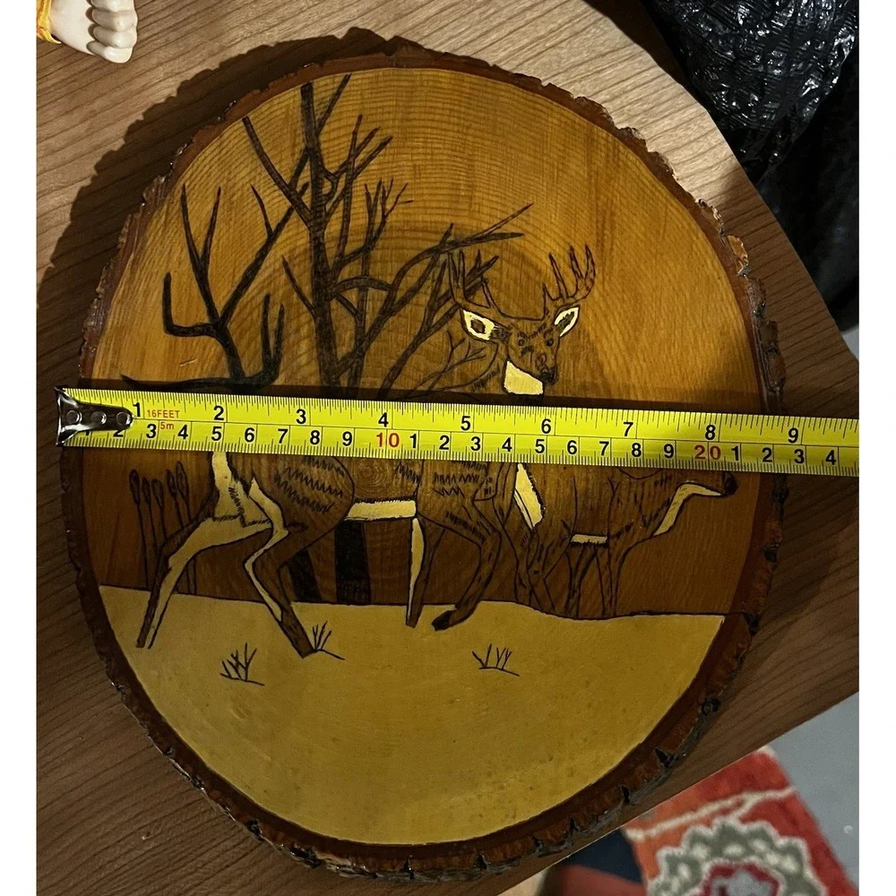 Deer Carving Engraved Wall Art Tree Wood Slab Stained,‎ Hunter, Animal, Rustic